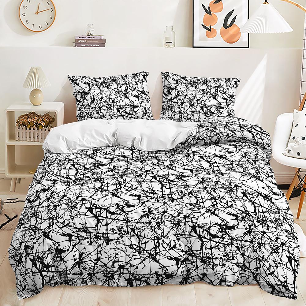 Пододеяльник в черно-белую полоску, наволочка, комплект из трех предметов, постельное белье, простой стиль