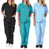 2 Pieces Outfits Women Nursing Working Quick Dry Short Sleeve V-neck Nurse Suit Tops+Loose Pants