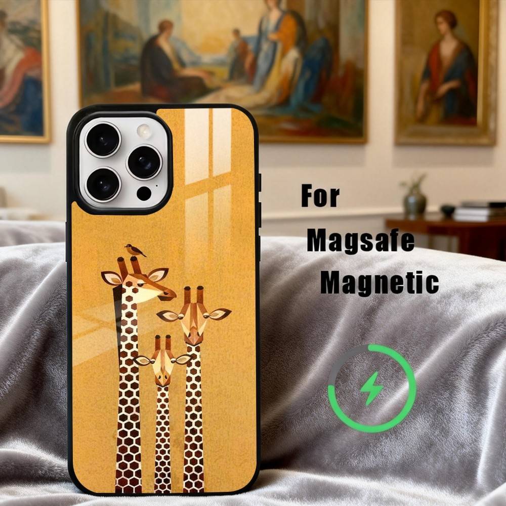 Высокая Жирафа Арт Чехол для Телефона для iPhone 17, 16, 15, 14, 13, 12, 11 Plus, Pro Max Магнитный Для Magsafe Беспроводной Зарядки