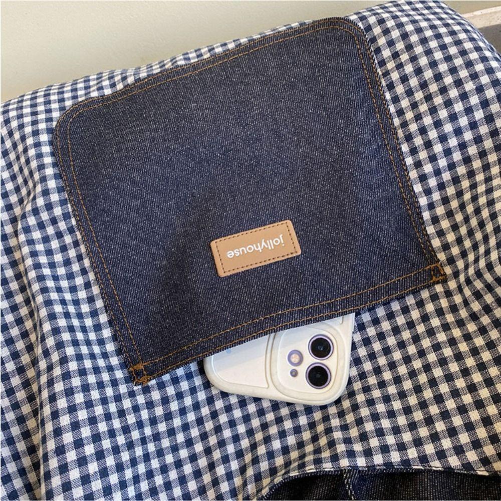 Cloth Double Sided Plaid Denim Vest Bag Retro Bohemian Messenger Bag Denim Shoulder Bag  Travel