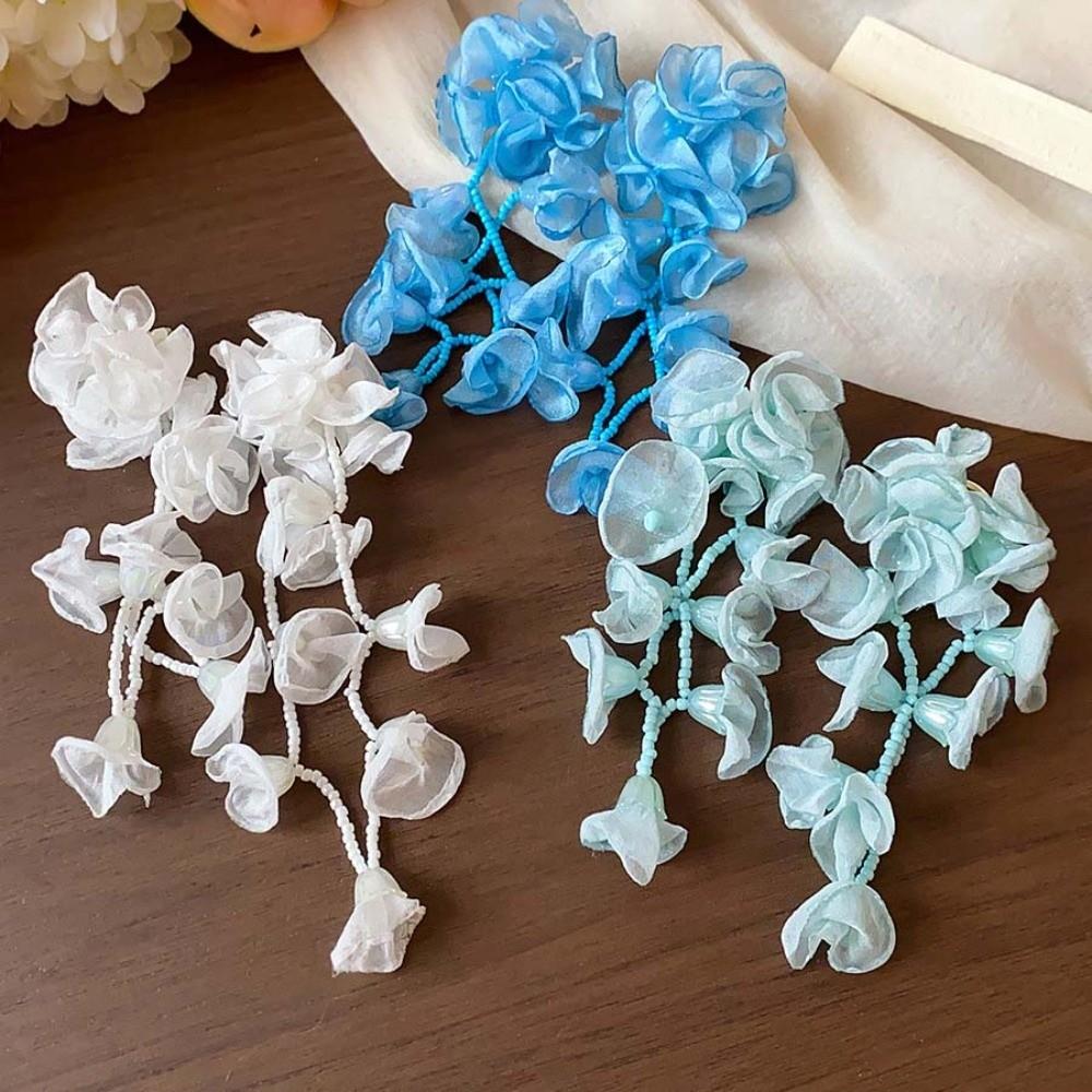 1 pair Bohemian Style Vacation Flower Eardrops with Beads Tassel Women Seaside Earrings Bride