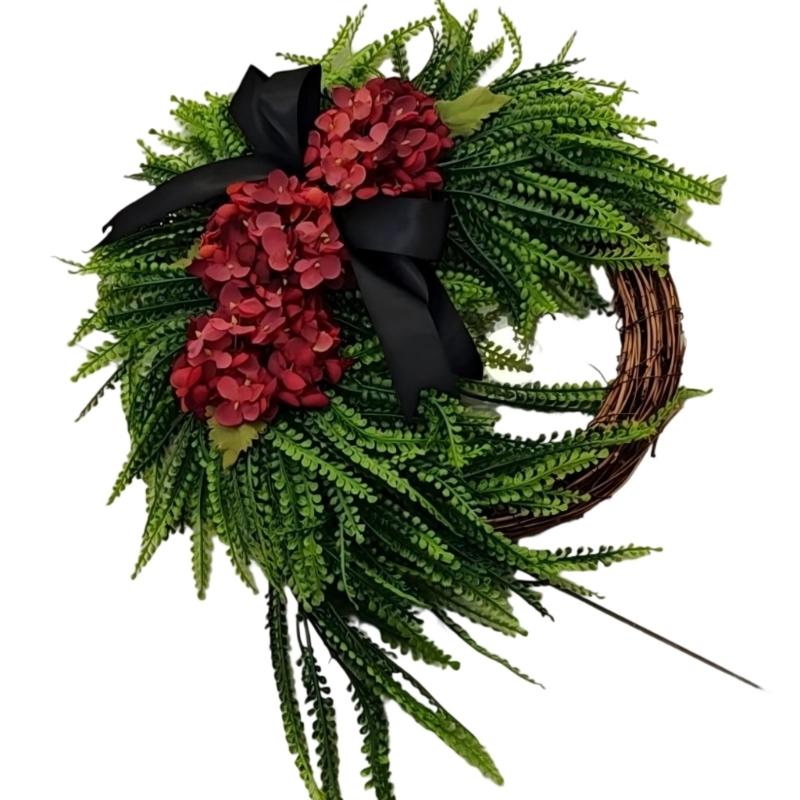 Рустикальный цветочный венок Настенное украшение Ротанговая рама С искусственными цветами гортензии Украшение Для интерьера