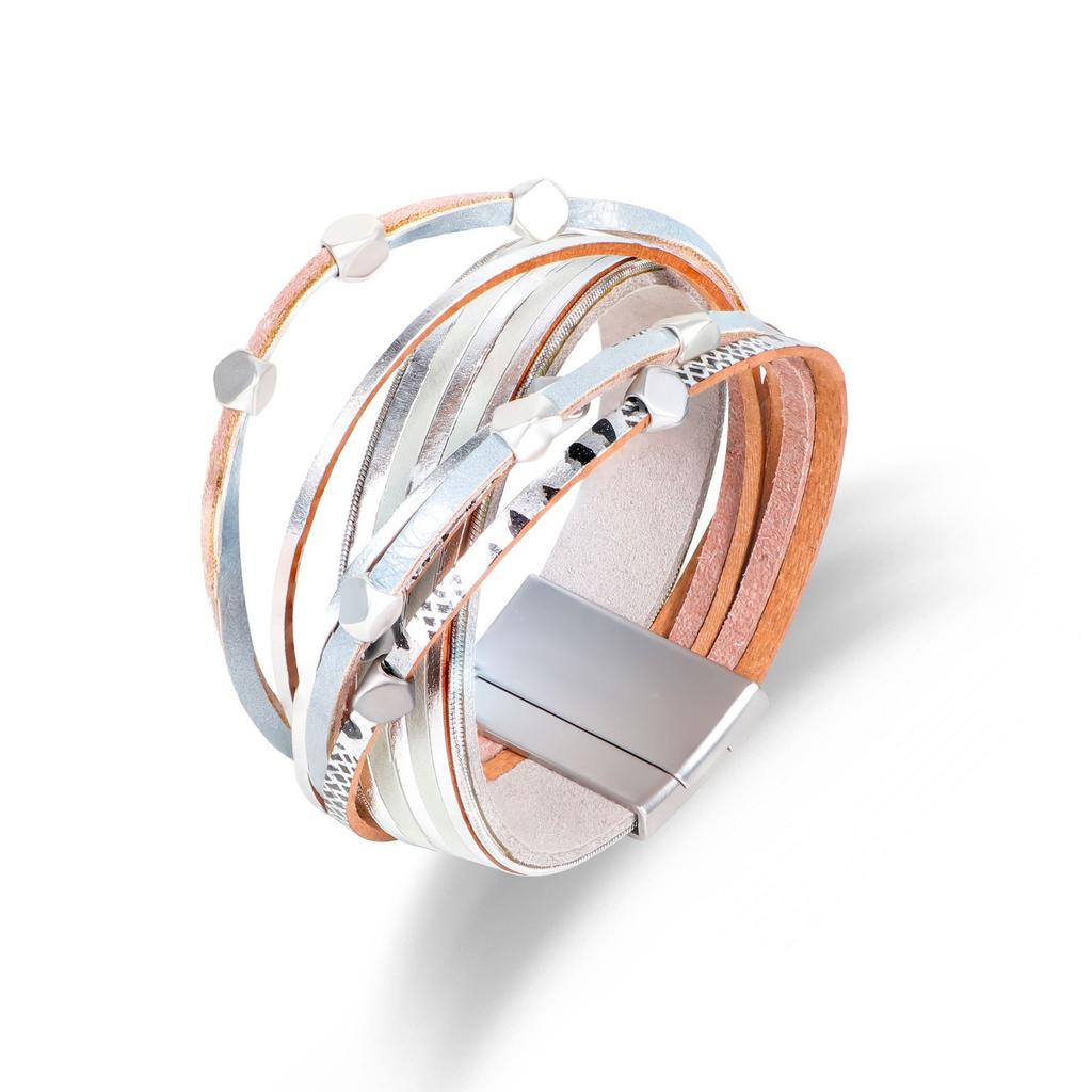 Кожаный браслет для женщин, цепочка, бохо, многослойный браслет, женский ювелирный аксессуар