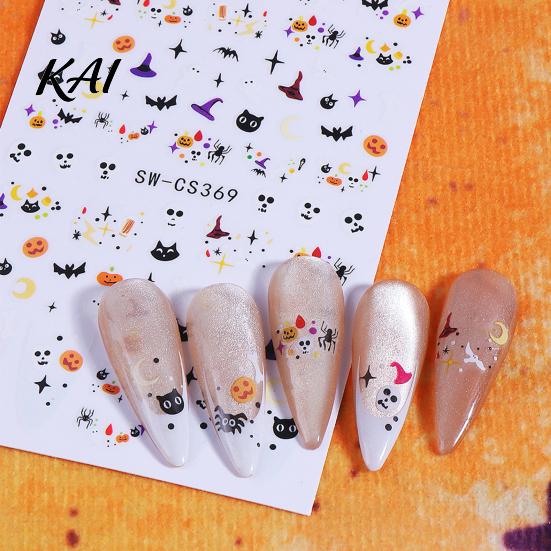 Waterproof Nail Stickers Halloween Art Stickers, Cartoon Pumpkin Ghost Bat Decals for Manicure Accessories Decorations, Self-Adhesive Holiday Women