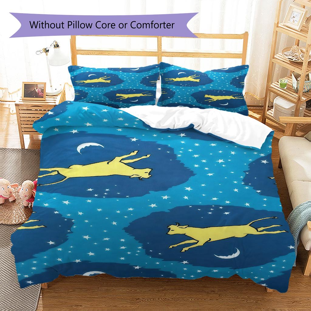 Goodnight Moon Pattern Bedding,Quilt Set Quilt Cover Pillowcase Home Birthday Gift (1 * duvet cover + 2 * pillowcase, without core)
