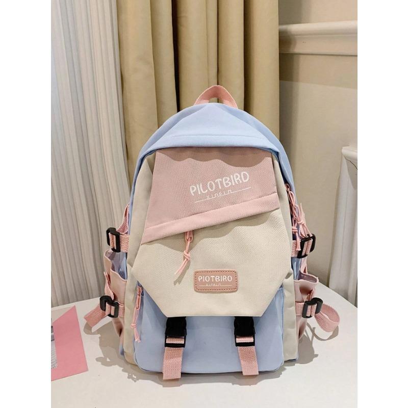 Lightweight Color Block Multi-pocket Casual Schoolbag Large Capacity Fashionable Classic Backpack for Teen Girls Boys Student