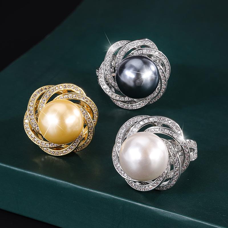 Huabi Jewelry Медь с покрытием из настоящего золота, инкрустированная перламутром и кружевным темпераментным бриллиантовым кольцом, женское 14 мм