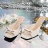 Fashion 2025 New Square Headed Fairy Butterfly Bow High-heeled Slippers with Thin Heels Straight Strap Outdoor Wear Cool Feminine Style