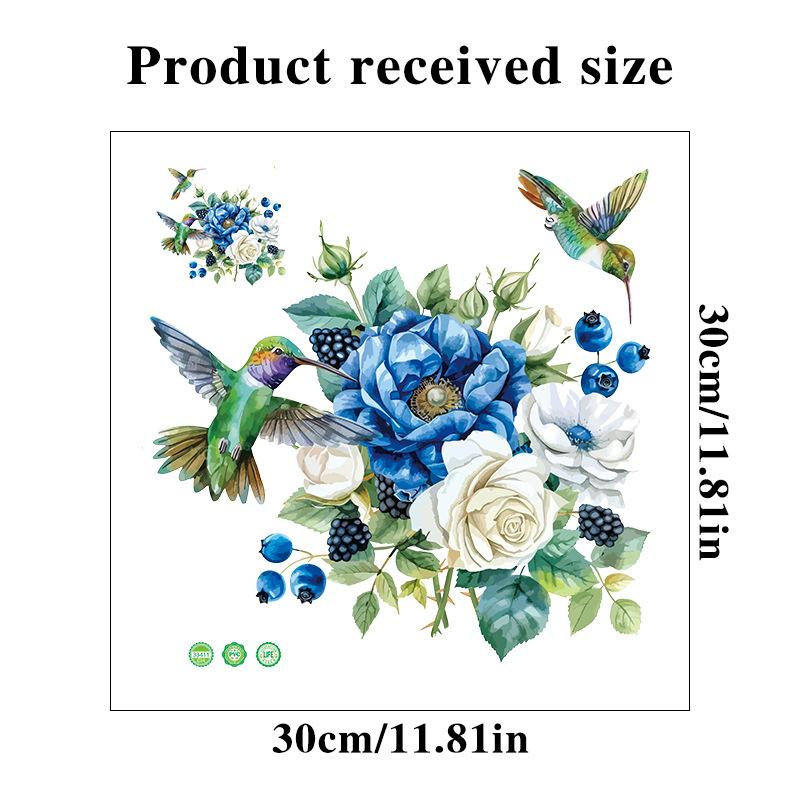 Hummingbird Rose Wall Stickers Waterproof Vinyl Flowers Decals for Bathroom Tiles Washbasin Mirror Peel & Stick Home Decor Floral Bird Art