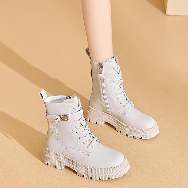 Новые женские белые ботильоны из искусственной кожи, армейские ботинки на толстой подошве со шнуровкой, женские осенне-зимние туфли на платформе, резиновые ковбойские сапоги
