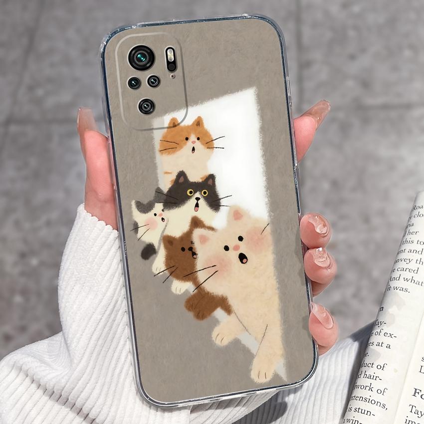 Милый чехол для телефона с котенком для Redmi Note 10 9 8 7 6 5A Pro 9T 8T 7S 10Lite Мягкий чехол Защитная пленка для экрана Высокое качество Пылезащитный чехол для Redmi Прозрачный чехол