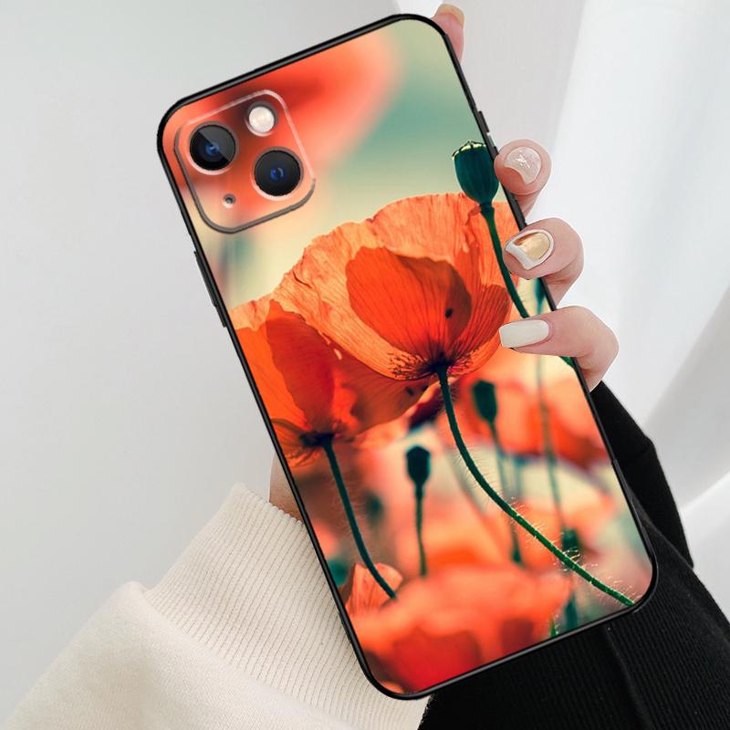 Красный Цветок Мака Чехол Для Телефона Для iPhone 17 Pro Max 16 15 14 11 12 13 Pro Max mini 15 16 Plus 16e 17 Air Cover