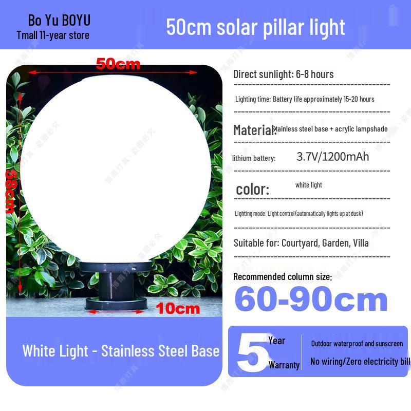 Solar-Powered Outdoor Pillar and Gate Lights for Courtyard and Villa Entrances