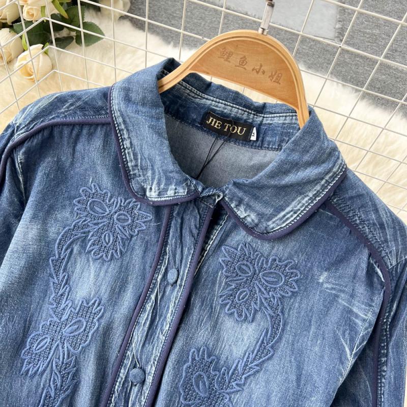 RUGOD Джинсовое платье женское весеннее новое корейское платье с воротником в стиле ретро с талией длинное платье темпераментное платье средней длины