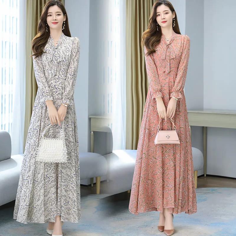 Шифоновое платье с длинными рукавами, весеннее и осеннее шифоновое платье с супер сказочной талией, пляжное платье с длинной юбкой, легкая дышащая ткань