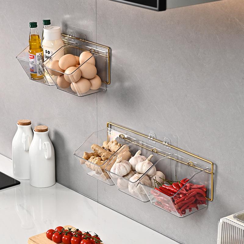 Кухонная настенная подвесная коробка для хранения без перфорации, прозрачная отделка, подвеска для лука, имбиря, чеснока