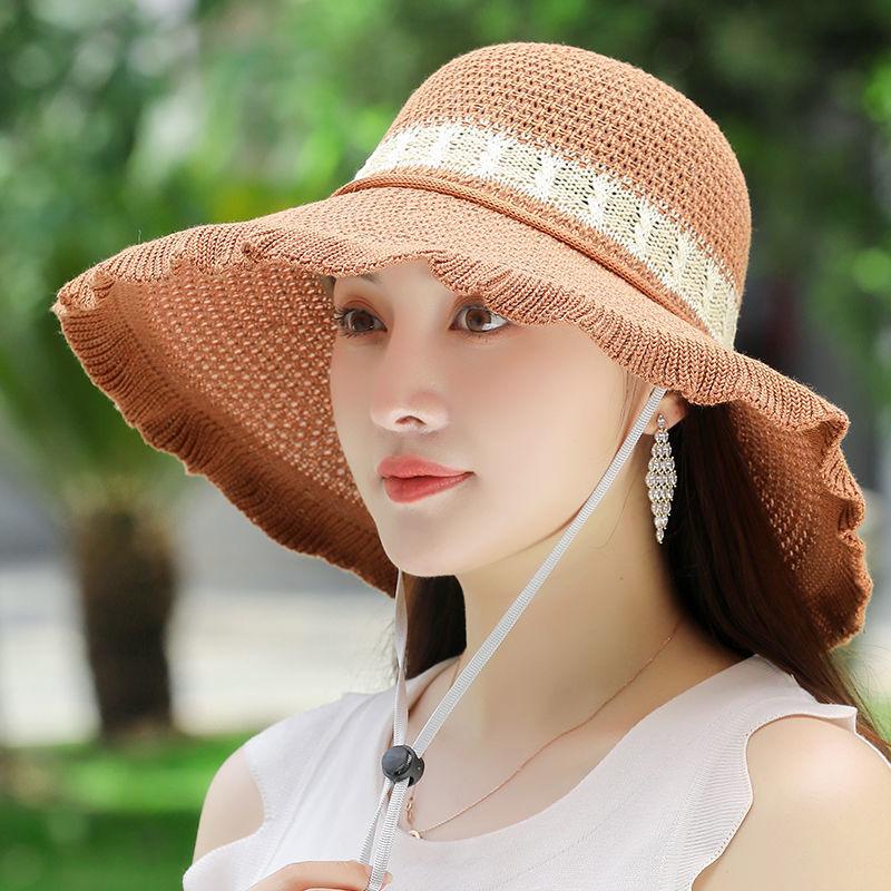 Cotton and Linen Foldable Hat for Women Summer Sun Shading and Sun Protection Hat Women's Large Eave Beach Cooling Hat Basin Hat