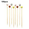 100 шт., бейсбольные бамбуковые палочки для коктейлей, спортивные шампуры с шаровым наконечником, 4,7 дюйма, палочки для закусок для фруктов, сыра, кексов, мясные товары для вечеринок