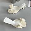 Fashion Patent Leather Butterfly Knot Women Slippers Square Toe Summer Sandals Low Thin Heels Mules Slides Shoes Size 39
