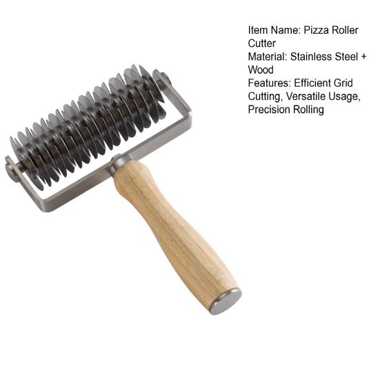 Stainless Steel Pizza Dough Lattice Roller Cutter with Wooden Handle Grid Pattern Maker for Biscuits Cookies Pies Cakes