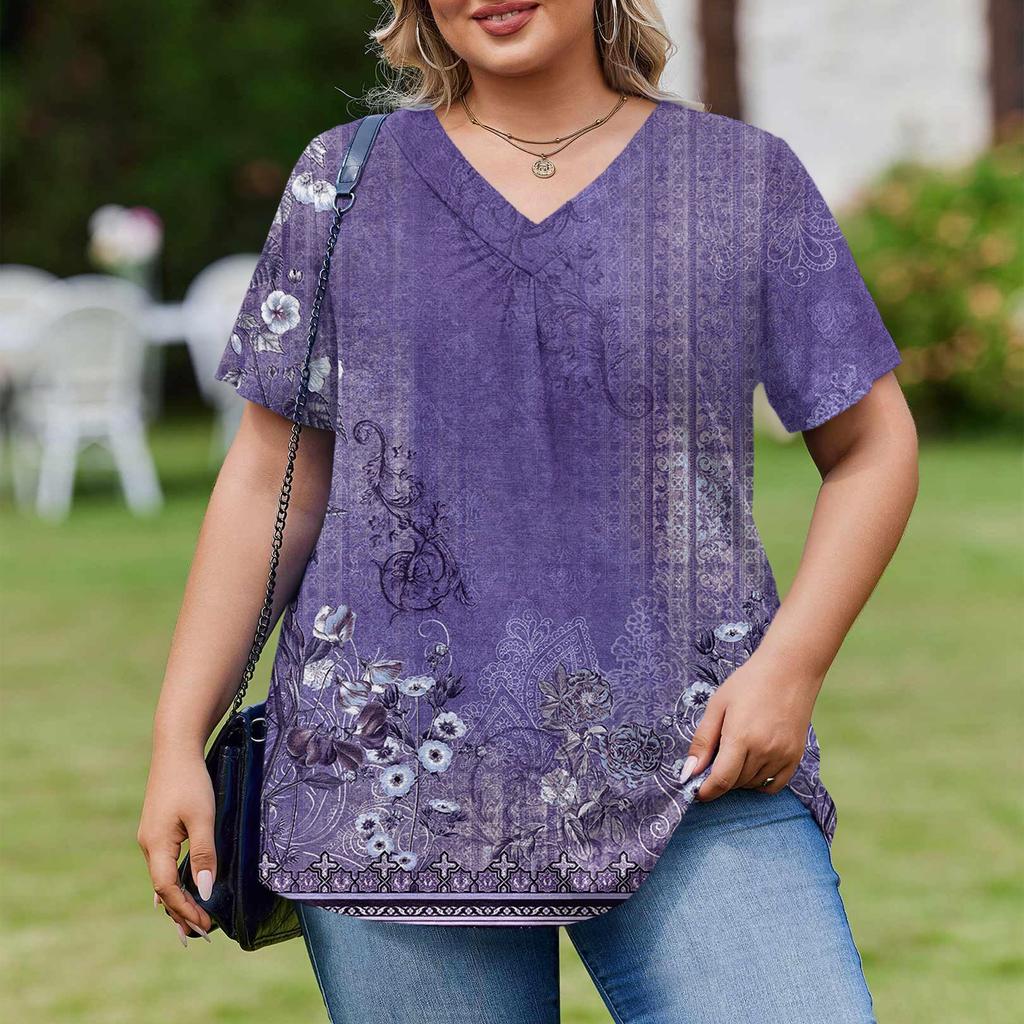 Женская модная повседневная свободная блузка большого размера с коротким рукавом, элегантная с V-образным вырезом, для работы