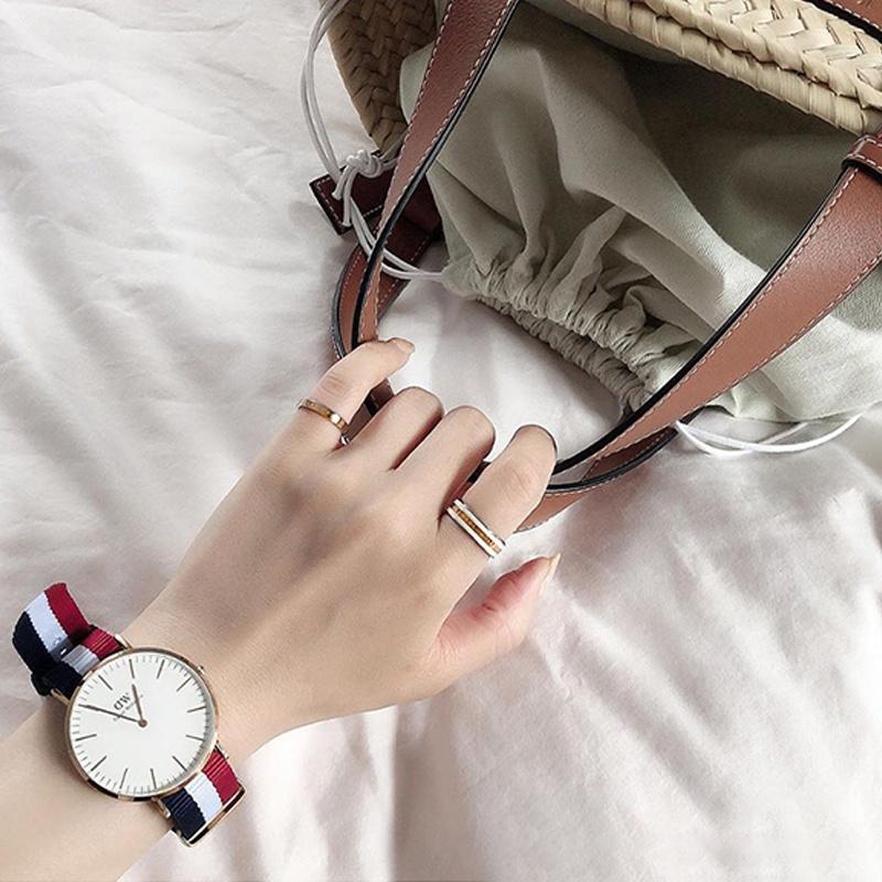 DANIEL WELLINGTON Европейские и американские часы Часы для девочек Кварцевый механизм Нейлоновый ремешок 36 мм Белый циферблат Женские часы Классические Текстурированные DW00100033