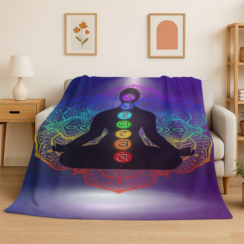 Rainbow Chakra Yoga Mandala Meditation Flannel Blanket Soft Throw Blanket for Bedroom Living Room Bed Travel Camping Picnic Nap