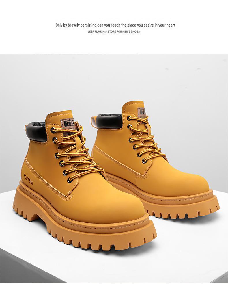 Мужские высокие ботинки Мартина из желтой кожи на осень/зиму 2025 - Повседневная уличная обувь для работы с увеличением роста