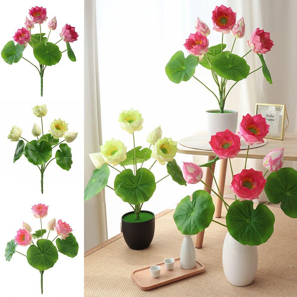Multicolor Lotus Artificial Flower Silk Flower DIY Lifelike Flower Green Lotus Leaves Simulation Lotus Flower Desktop Ornament