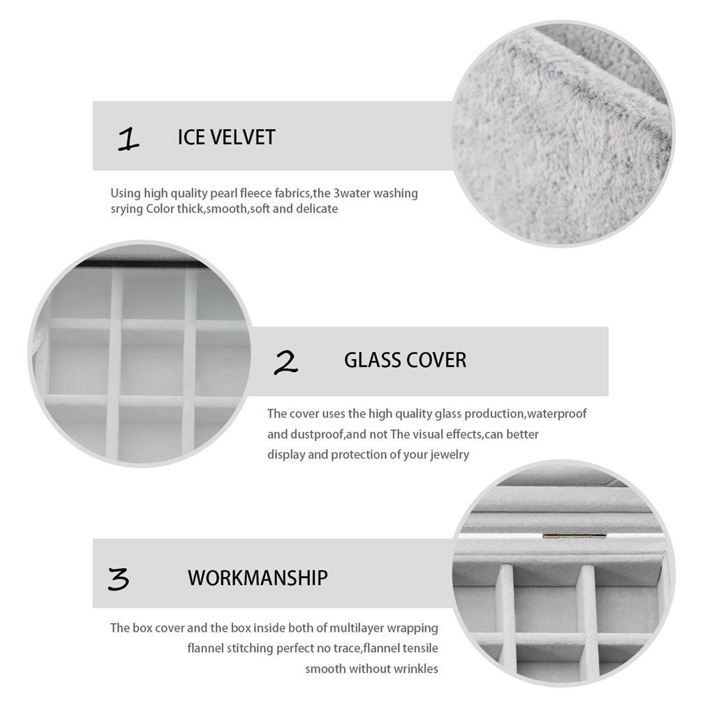 Коробка для хранения ювелирных изделий Бархатный дисплей для сережек Стеклянный органайзер для колец для ювелирных изделий Чехол для хранения 24 слота