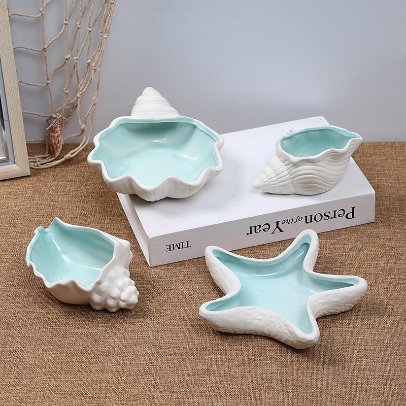 1 шт. Керамический поднос для украшений, форма раковины, морской звезды, аква, ракушка, блюдце для мелочей, керамическая подставка для колец, серег, декоративный в океанской тематике