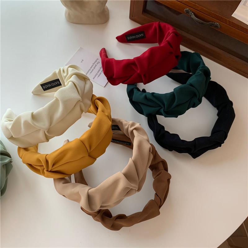 Korean Hair Accessories Solid Color Cotton Crumpled Women's Head Hoop Wide Bezel Makeup Hairbands for Ladies Headwear