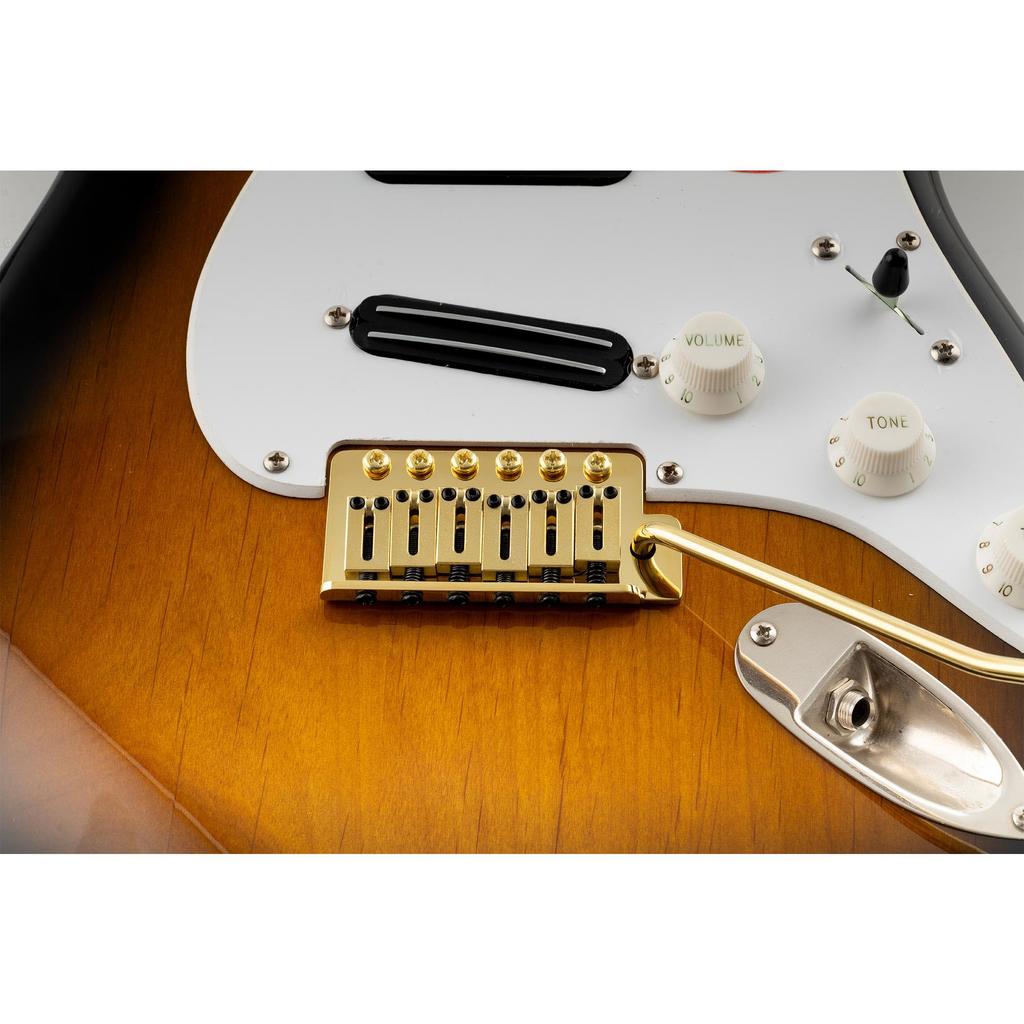 Musiclily Ultra Pitch ST Tremolo Bridge with Modern Brass Saddles and 42mm Brass Blocks for Strat Electric Gold 11.2mm 6-Point Guitars,