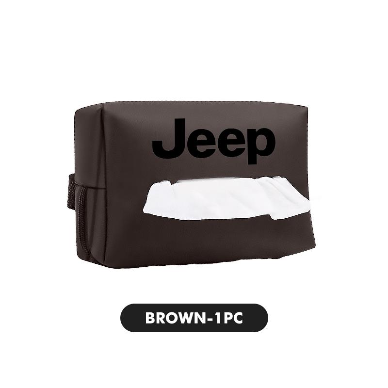 Car Logo Tissue Bag Case Leather Paper Towel Storage Box For Jeep Grand Cherokee Wrangler JK Renegade Gladiator Compass AJW1