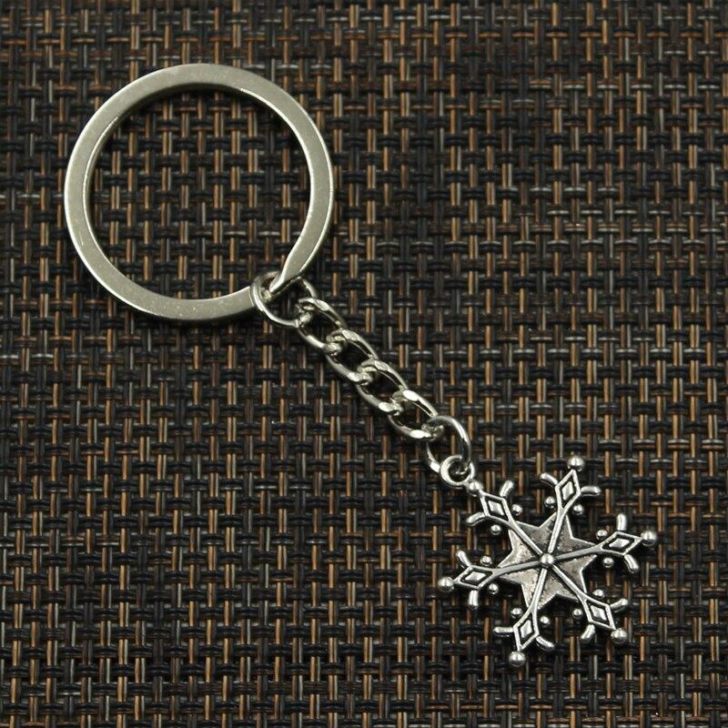Fashion Snow Snowflake 28x22mm Pendant 30mm Key Ring Metal Chain Bronze Silver Color Men Car Holder Gift Souvenirs Keychain