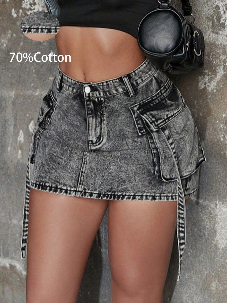 Rose Beauty A Женская однотонная летняя модная и сексуальная рабочая джинсовая юбка с карманами джинсовая мини-юбка