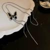 Y2K Metal Butterfly Tassel Pull-Out Adjustable Choker Necklace Butterfly Pendant Chain Necklace Punk Hiphop Jewelry Gift