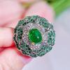 CMM Statement Big 3D Flower Adjustable Ring Micro Tiny Paved Oval Green CZ Zircon Cocktail Party Jewelry