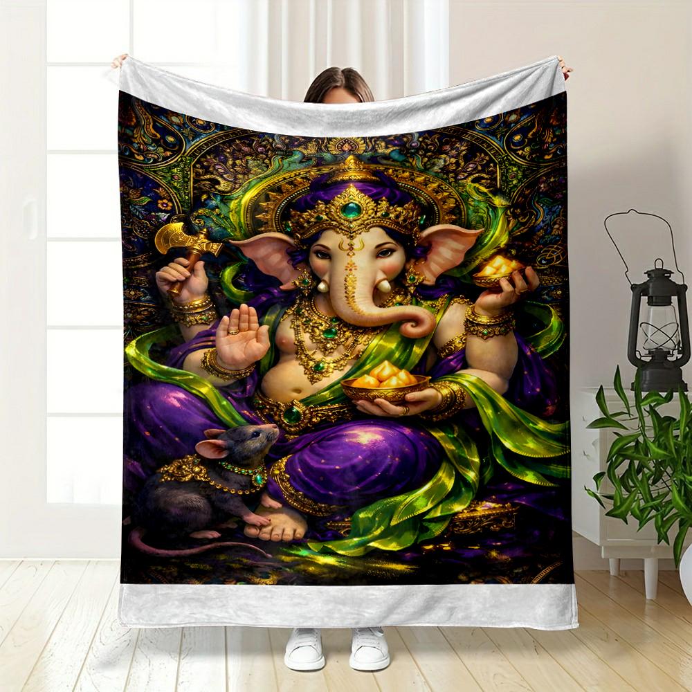 Hindu Lord Ganesha with Jewel-Toned DesignFlannel blanket for bedroom, living room, sofa, and nap