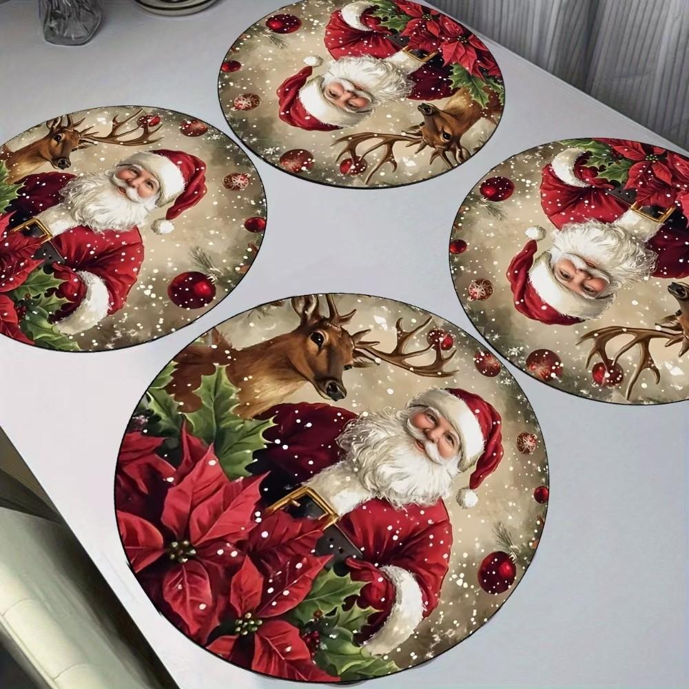 38cm Table Mats Santa Claus snowflakes Christmas Decor Tablecloth Creative Christmas Placemat