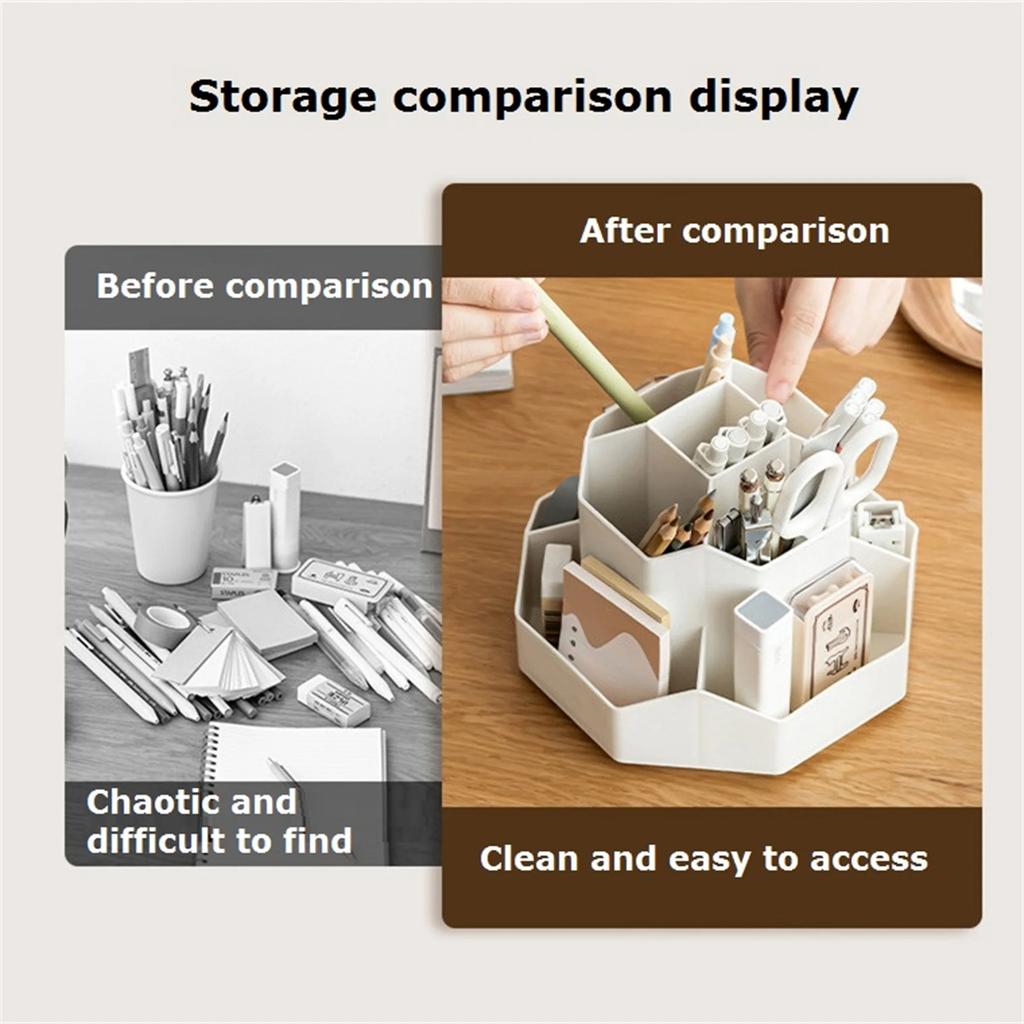 Large Capacity Desk Pencil Storage Box 9-Grid Stationery Organizer Pen Stand 360°Rotatable Pen