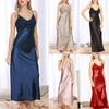 Summer Silk Pajamas Nightgown Women Pleated V Neck Sleeveless Maxi Nightdress
