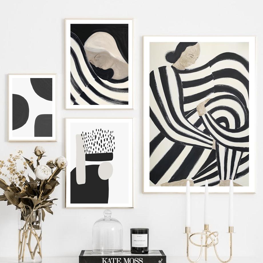 Абстрактные линии, геометрические цветные блоки, кривая, скандинавские постеры и принты, настенная живопись на холсте, настенные картины для декора гостиной