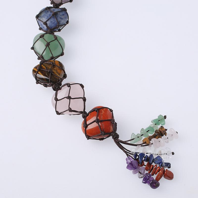 Healing Crystals Stone Car Hanging Mixed Quartz 7 Chakra Heart Shape Stone Pendant for Decoration