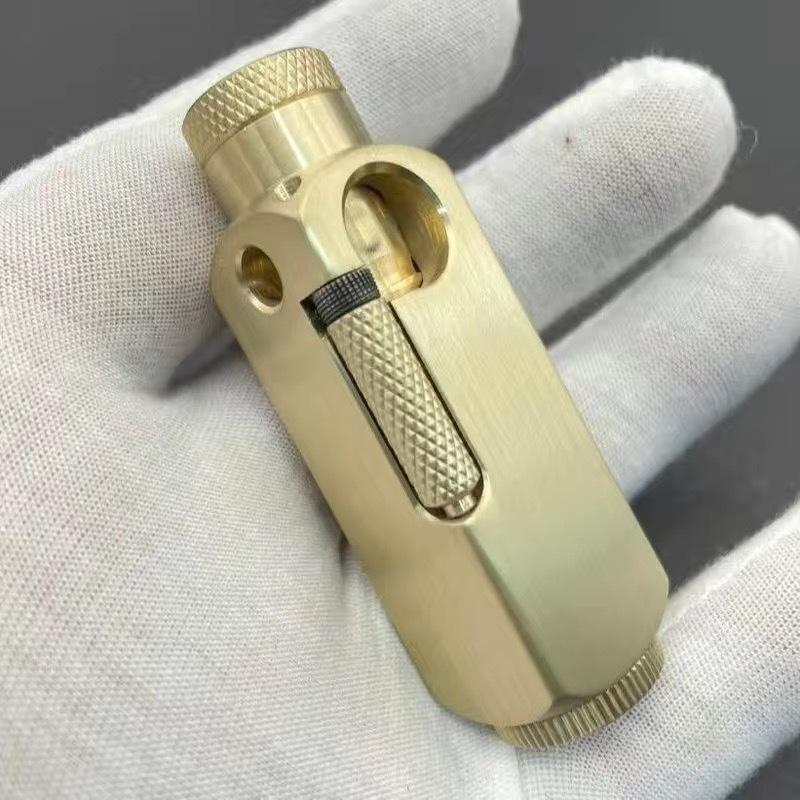 Luxury Heavy-duty Trench Shaped Brass Lighter with Laser Carved Hexagonal Patterns, Personalized Retro Creative Lighter