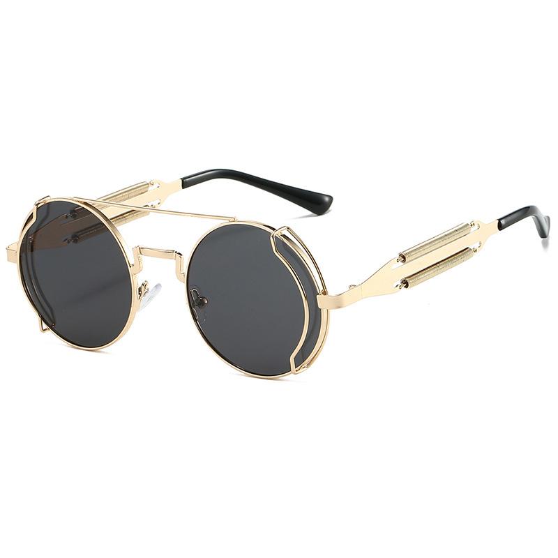 Non-polarized Steampunk Sunglasses Men Round Red Lens Punk Sun Glasses Black Metal Gothic Style New Products Women Shades