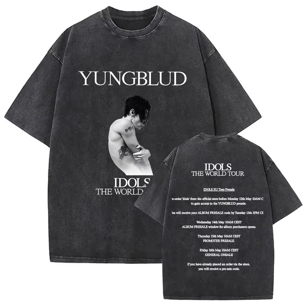 Винтажные стираные футболки Yungblud IDOLS The World Tour Мужские Женские Хип-хоп Высокое качество Готические Оверсайз Футболки Уличная одежда