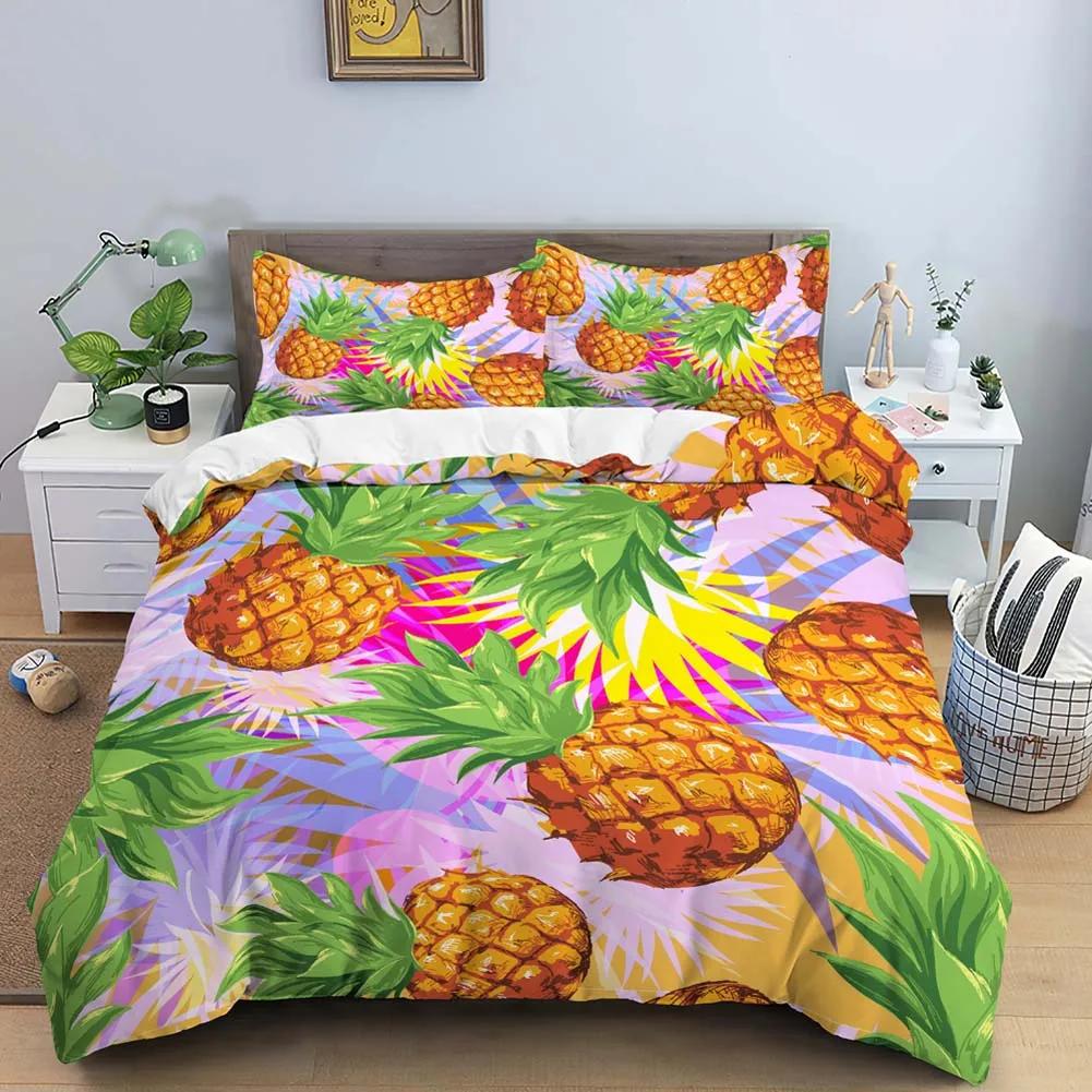 Fruit Pineapple Duvet Cover Yellow Tropical Fruit Plants Theme For Children Boys Girls Teens For Bedroom Decoration Queen King