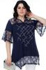 Женская блузка большого размера, кружевная блузка с v-образным вырезом спереди и каменным принтом, с короткими рукавами и разрезом