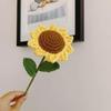3PCS Handmade Crochet Sunflower with Leave and Long Stem Knitting Crochet Flower Bouquet Orange Sunflower Daisy Decor DIY Home Table Centerpiece